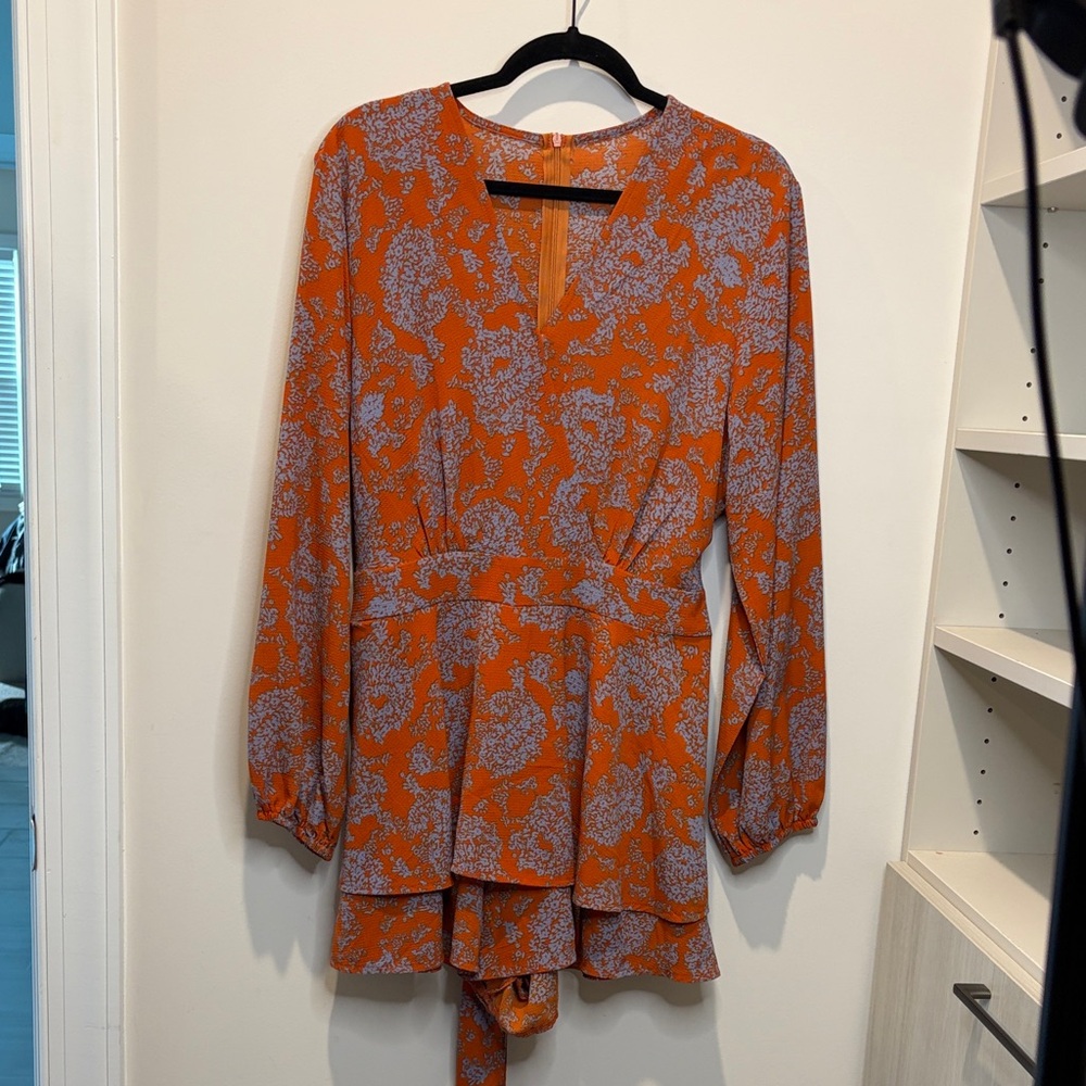 Women's Orange Floral Peplum Long-Sleeve Top